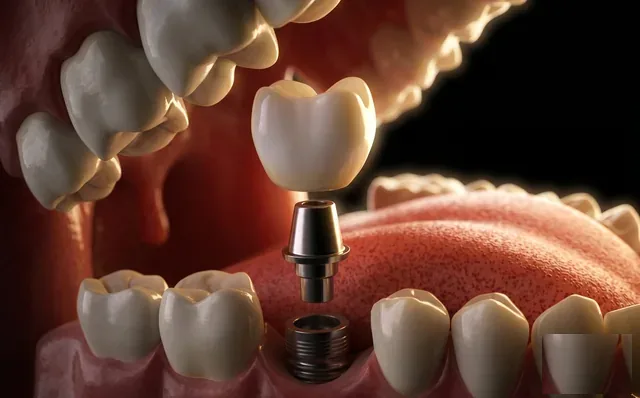 Implante dentário de titânio com coroa